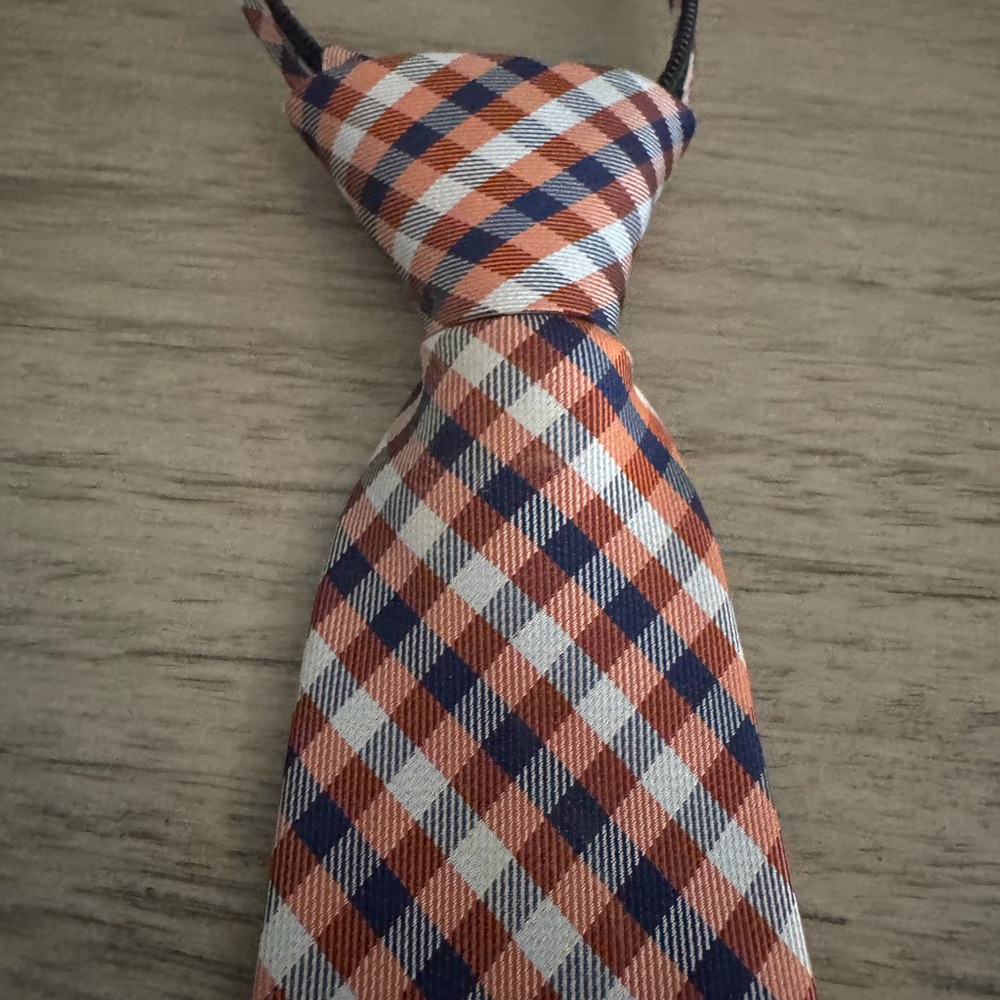 Lord & Taylor Blue and Orange Checkered Silk Tie
